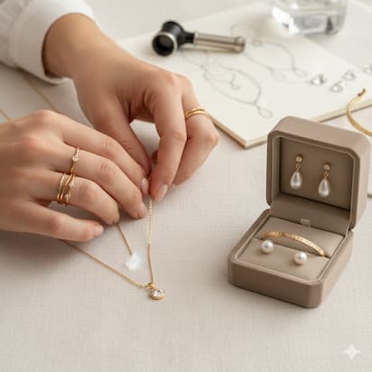 Hand wearing an elegant ring, holding white roses.